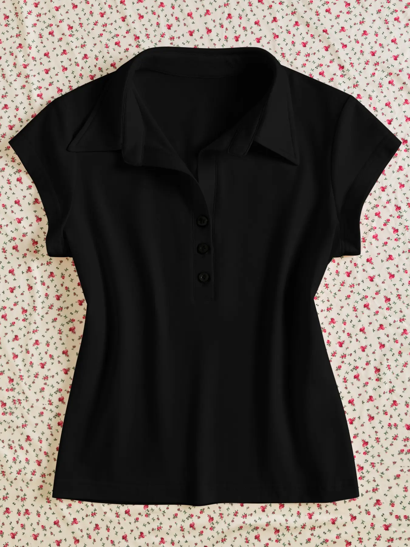 Spring Summer Slim Fit Buttoned Polo Shirt, Collared Short Sleeve Top, Waist Cinched Design, Casual Style, Women's T-Shirt, Versatile Outerwear