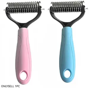 2PCS Pet Combs Professional Pet Deshedding Brush 2 Sided Dematting Dog Comb Cat Brush Rake Puppy Grooming Tools Undercoat Shedding Flying Hair(Blue and Pink),Summervibes