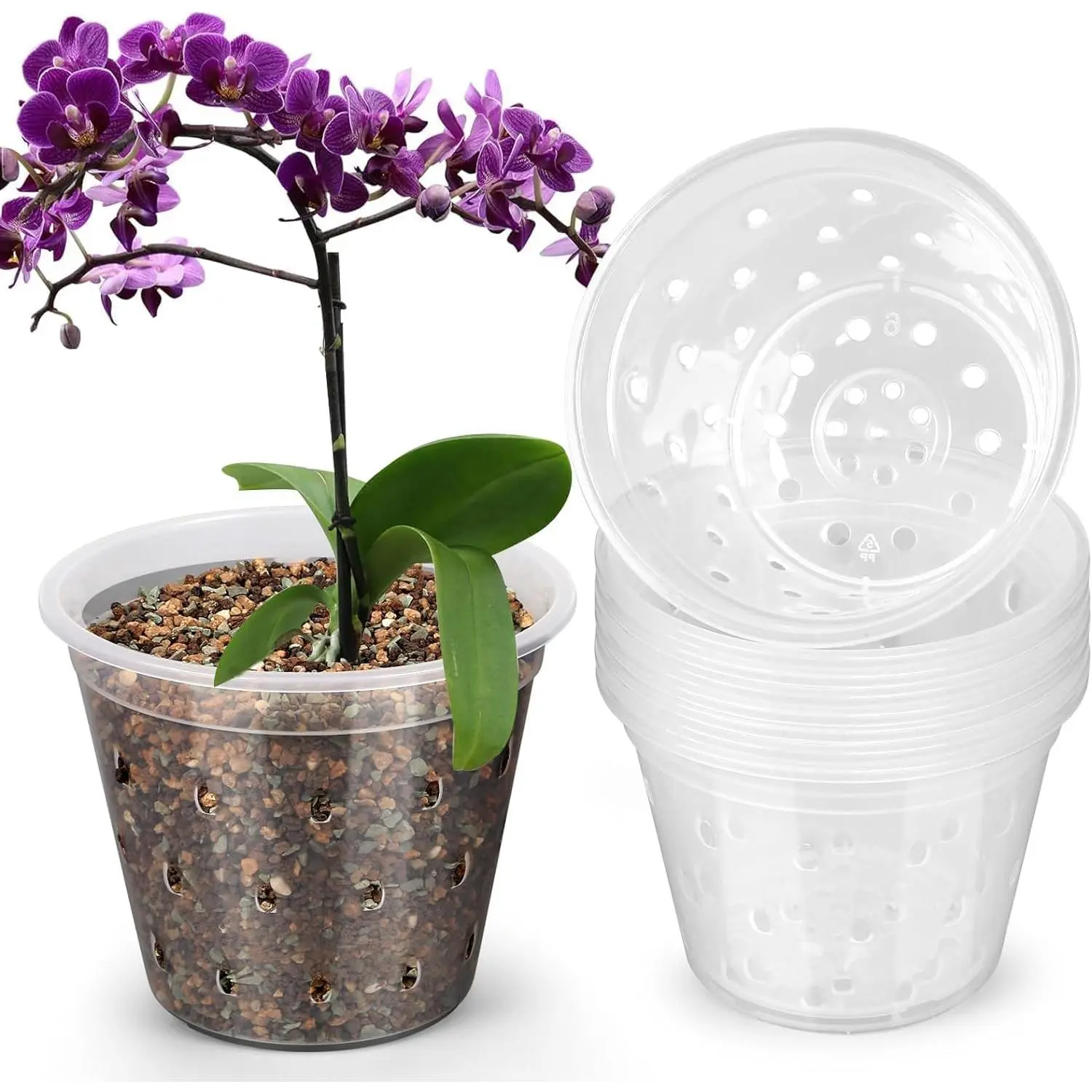 Small Orchid Pots, 8 Pack Orchid Planter with Holes, Clear Plastic Pots Indoor Outdoor, Slotted Orchids Planter (3 Inch)