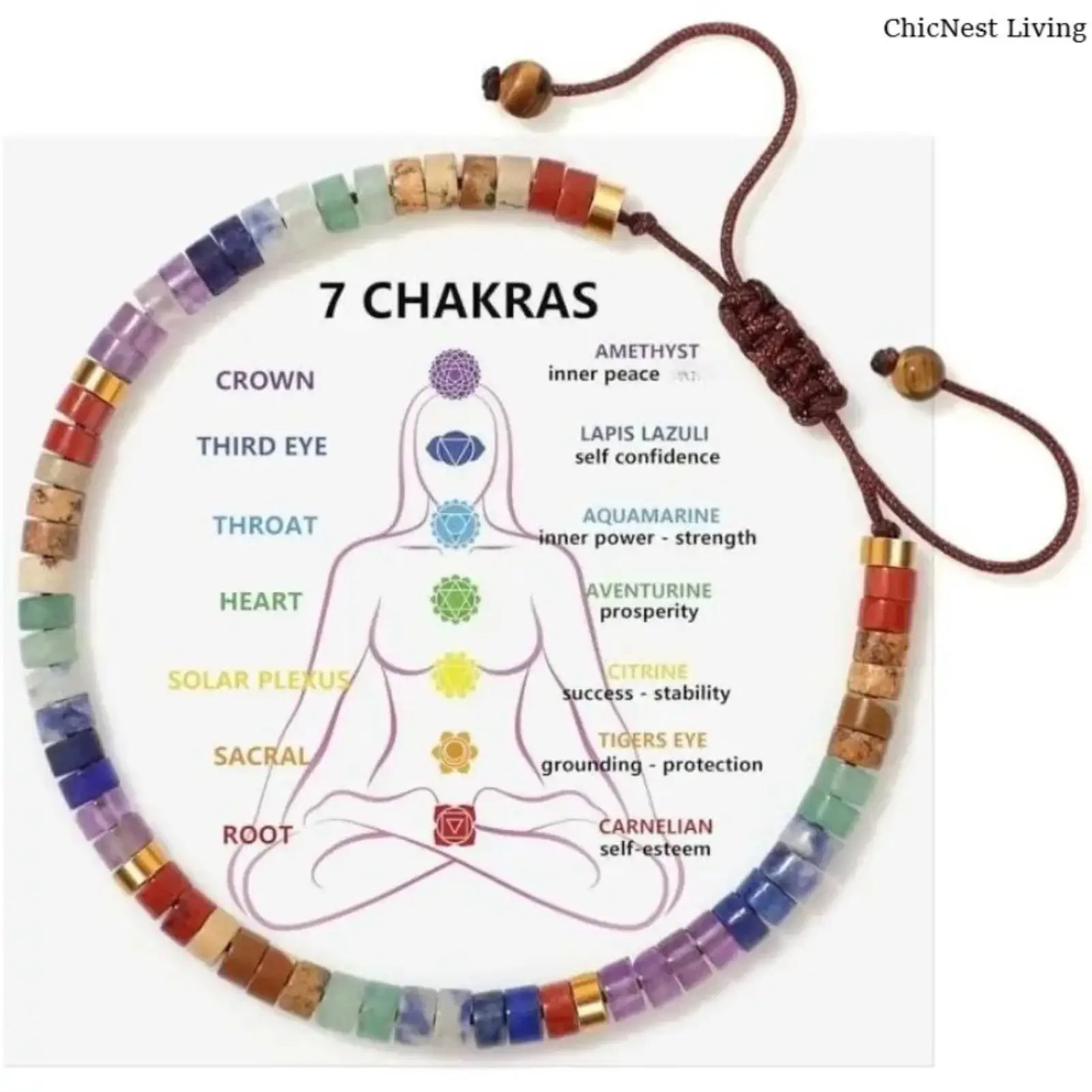 7 Chakra Crystal Bracelet for Women – Natural Healing Stone Beaded Bracelet, Adjustable Energy Balancing Jewelry for Yoga, Meditation, Spiritual Wellness, Daily Wear & Gift Giving