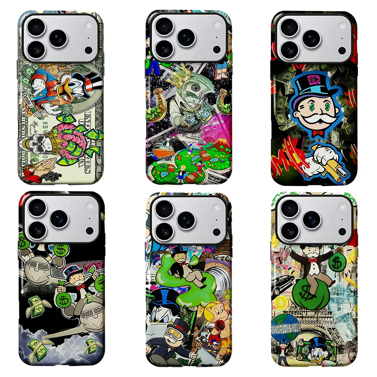 Richie Rich & Monopoly Man Money Graffiti Phone Case - Polycarbonate Dual Layer, Flat Print High Detail Impact Proof Cover for iPhone 11/12/13/14/15/16/17 Pro Max & Samsung Phones, Holiday Gift for Her/Him