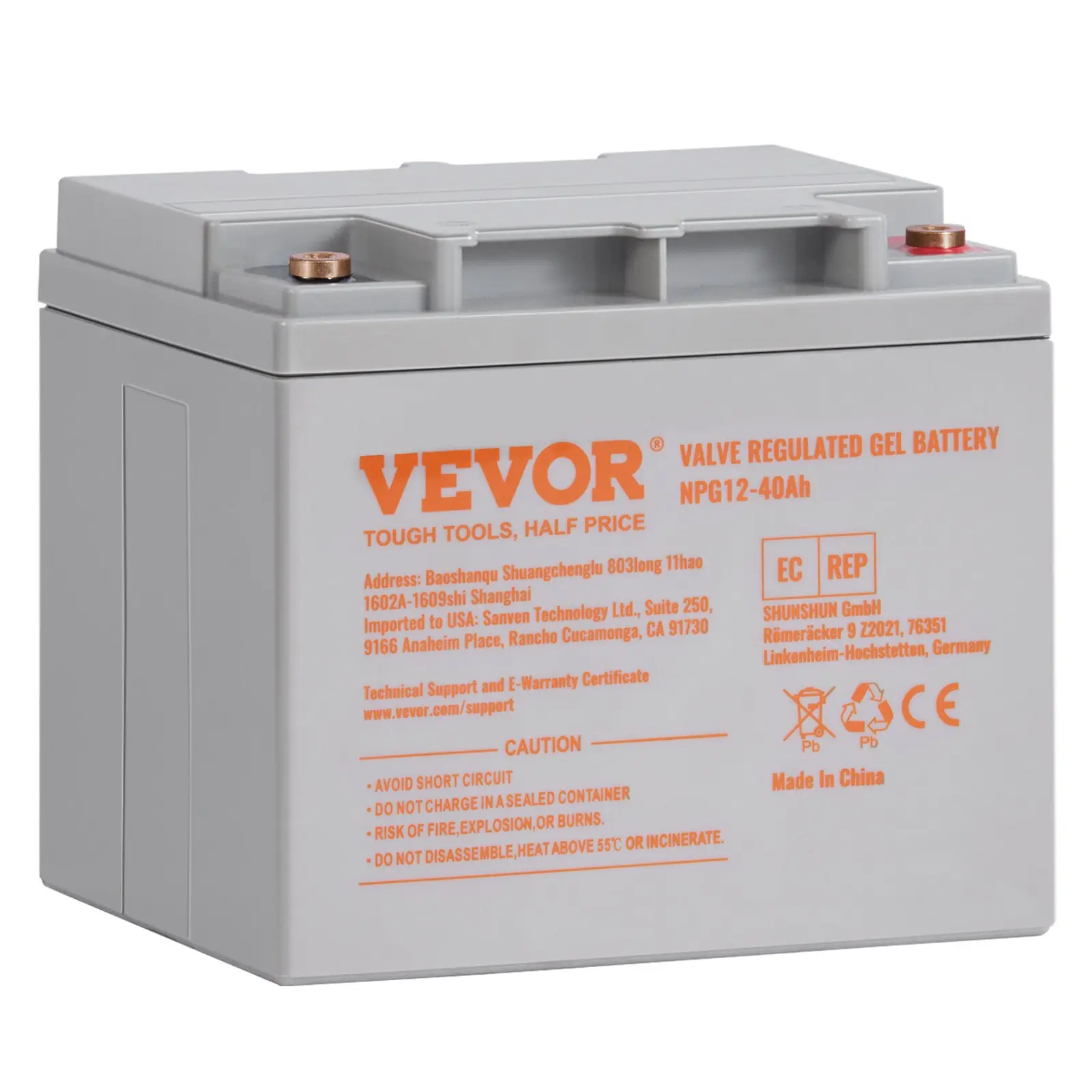 VEVOR Rechargeable AGM Marine Battery, 12V 40AH, with 400A Discharge Current, Ideal for Mobility Scooters, Electric Wheelchairs, Go-Karts, and e-Bikes