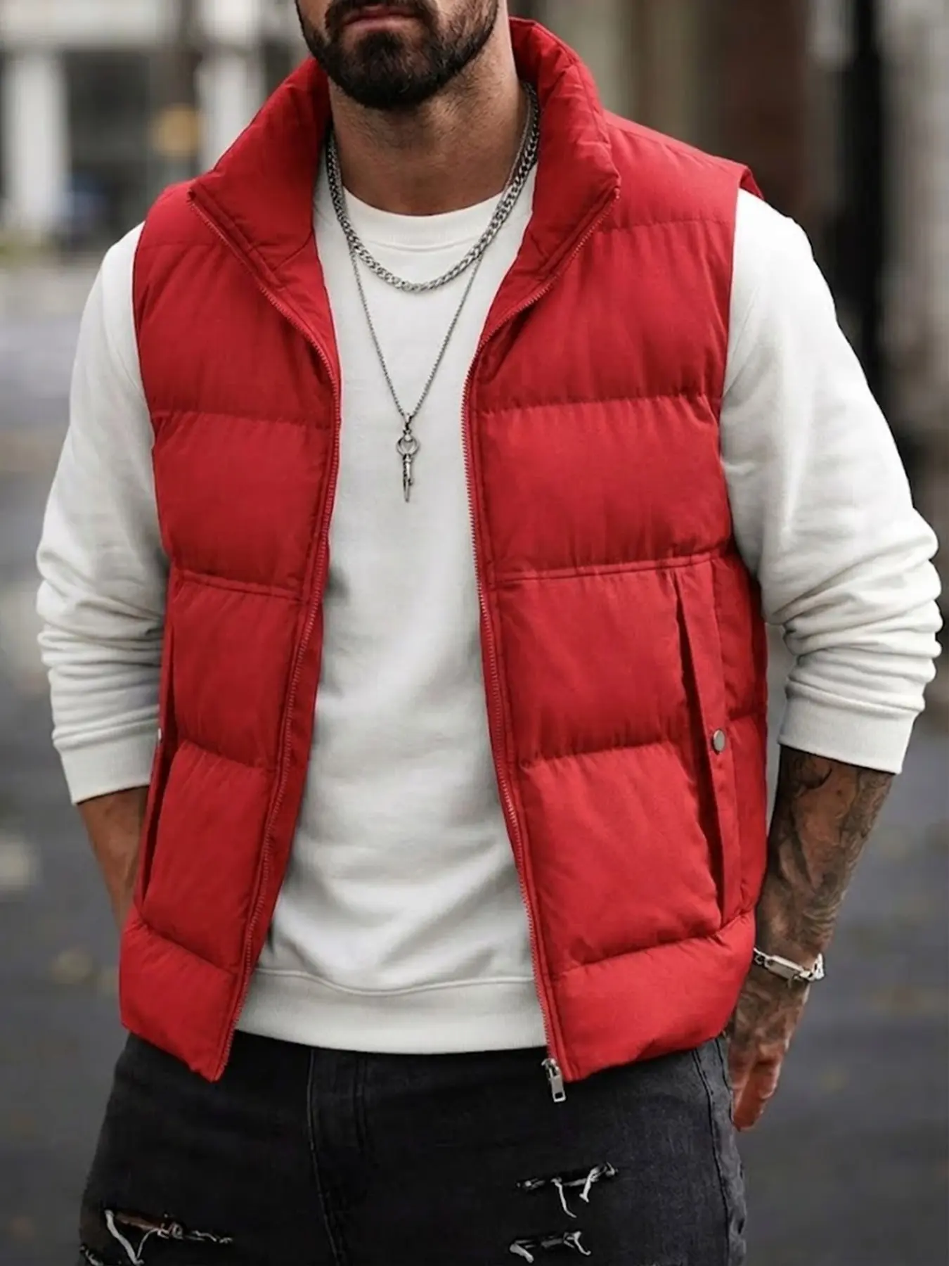 Men's Outdoor Warm Stand Collar Sleeveless Cotton Vest, Zip Closure, Side Button Decor, Casual Fall & Winter Fashion, Unisex Lightweight Jacket