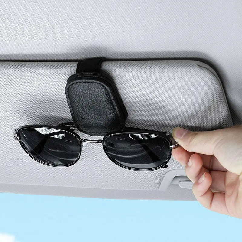 2-Piece PU Leather Universal Car Visor Sunglasses Clip Holder - No-Slip Adults' Eyeglass Organizer, Elegant Automotive Interior Accessory, Quick-Access Driving Mount, Ideal Father's Day Car Essential Gift