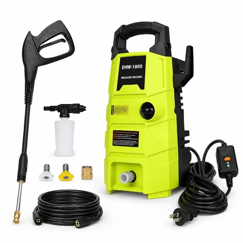 Lightweight Compact Boxed Electric Pressure Washer - 1800 PSI, 1.6 GPM, 20FT Hose, Single Unit for Driveways, Cars, Green Home Care Supplies