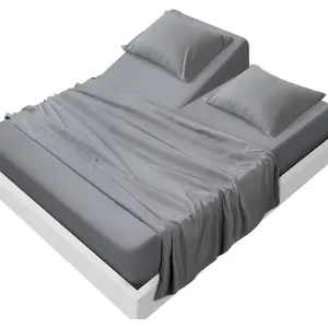 Split Top King Sheets Sets for Adjustable Bed, 4 Piece Bed Sheets Set Deep Pockets, Extra Soft and Breathable Bedding Sheets, Grey