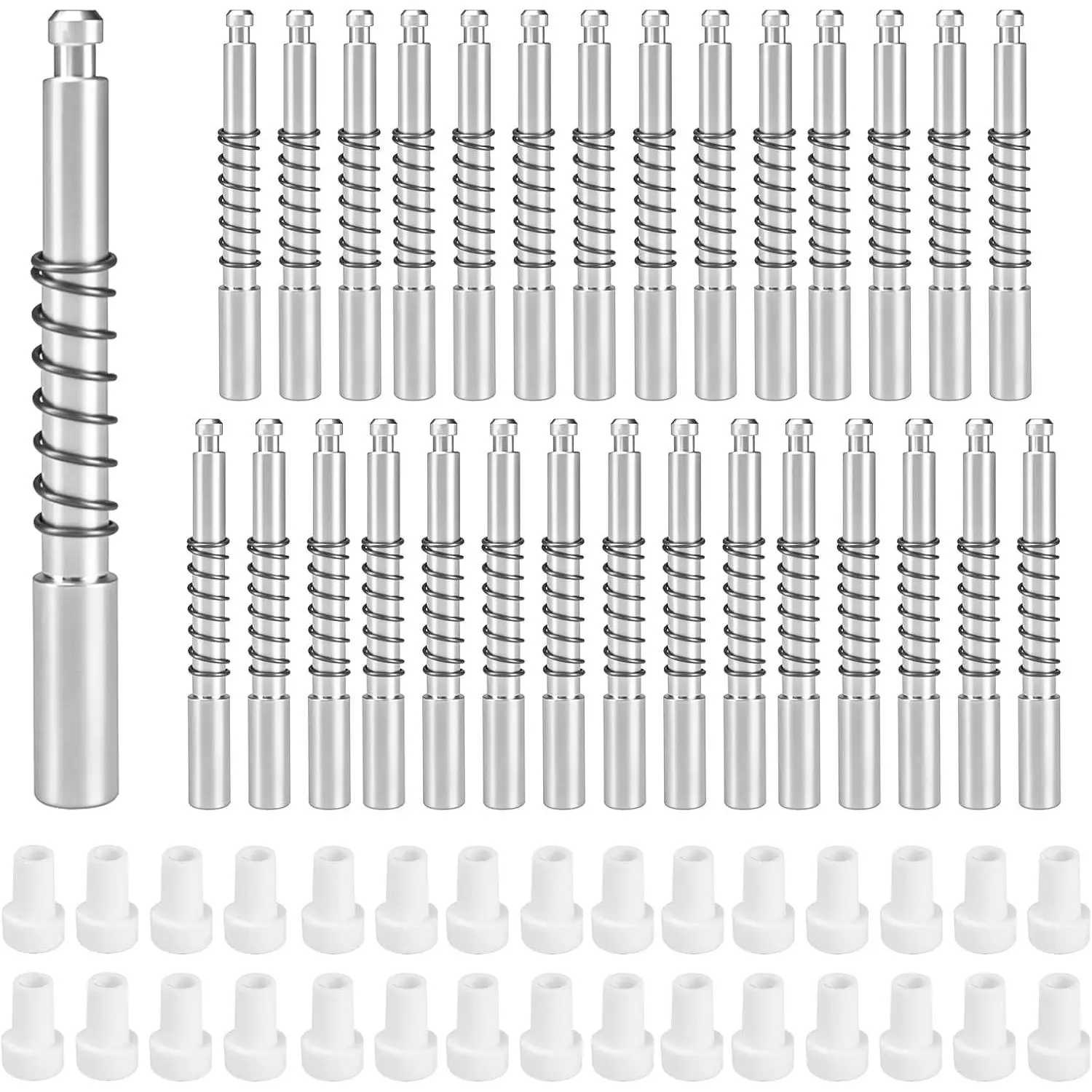 30 Pack Window Screen Plunger Latches 5/32" x 1-1/2" | Plunger Retainer Pins for Aluminum Window Screens with Cap and Spring, Screen Plunger Latch Clips Replacement Parts, White
