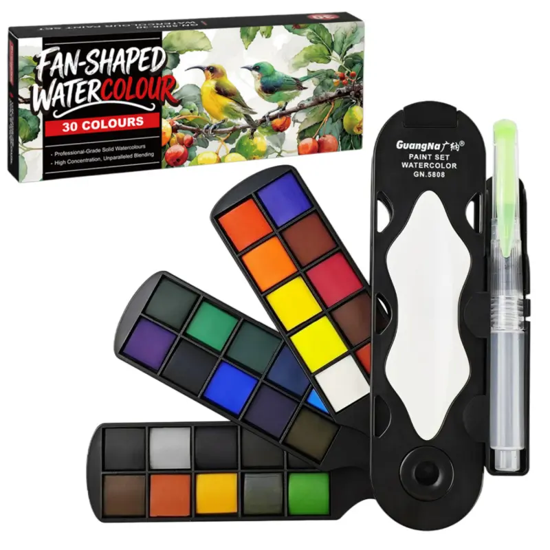 Fan-Shaped Watercolor Paint Set, 20/30/40 Colors Foldable Travel Watercolor Kit with Refillable Water Brush Pen, Washable Paints for Beginners, Artists and Painting Practice