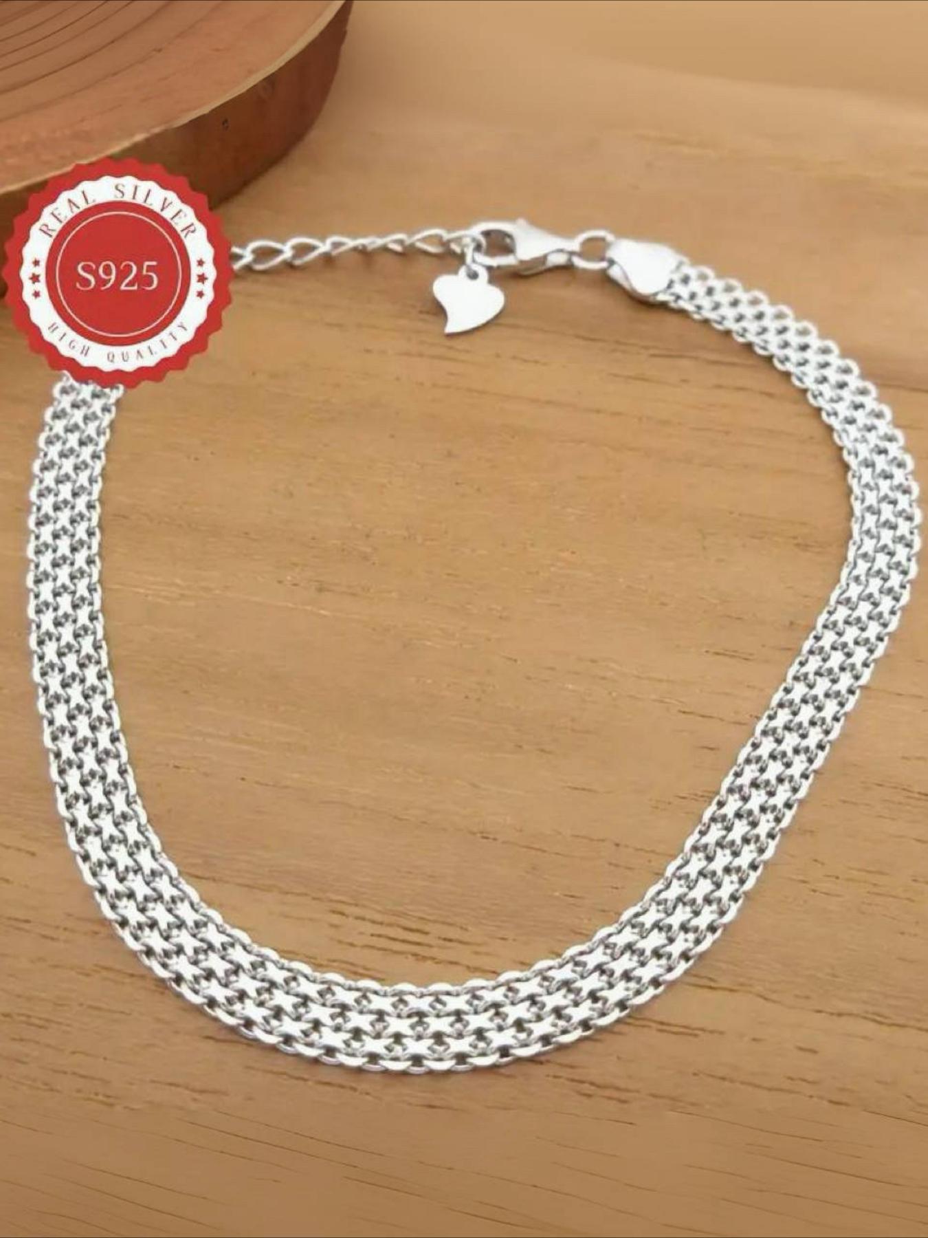 S925 Sterling Silver Wide Chain Bracelet, Elegant Trendy Chain Bracelet for Men and Women, Bracelet Perfect for Gift Idea