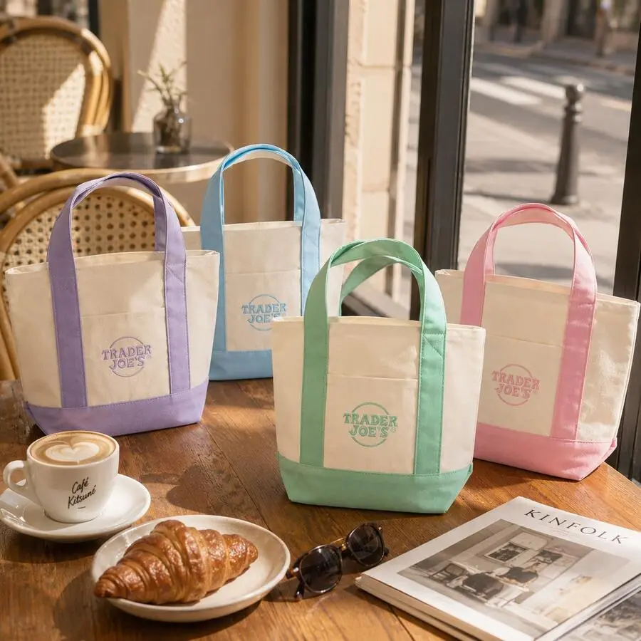 1/4Pcs/Set Trader JoeS Mini Pastel Canvas Tote Bags, Reusable Cotton Canvas Shopping Tote, Durable Grocery Bag, Portable Daily Handbag For Women