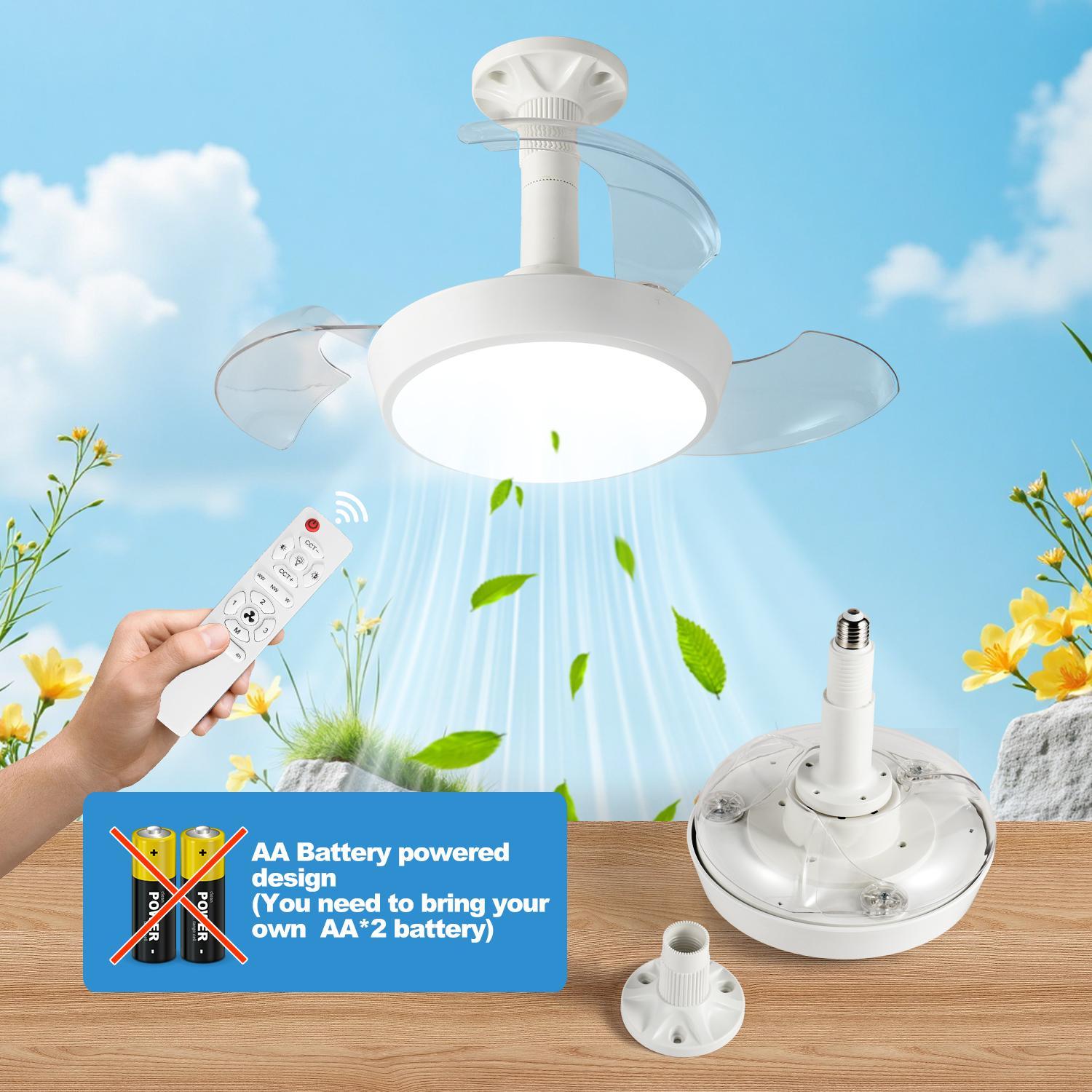 Ceiling Fan Light with Remote Control, 33W/48W Invisible Blade Fan Light, Adjustable 3-speed Wind Speed Fan Lights for Kitchen, Bedroom, Living Room