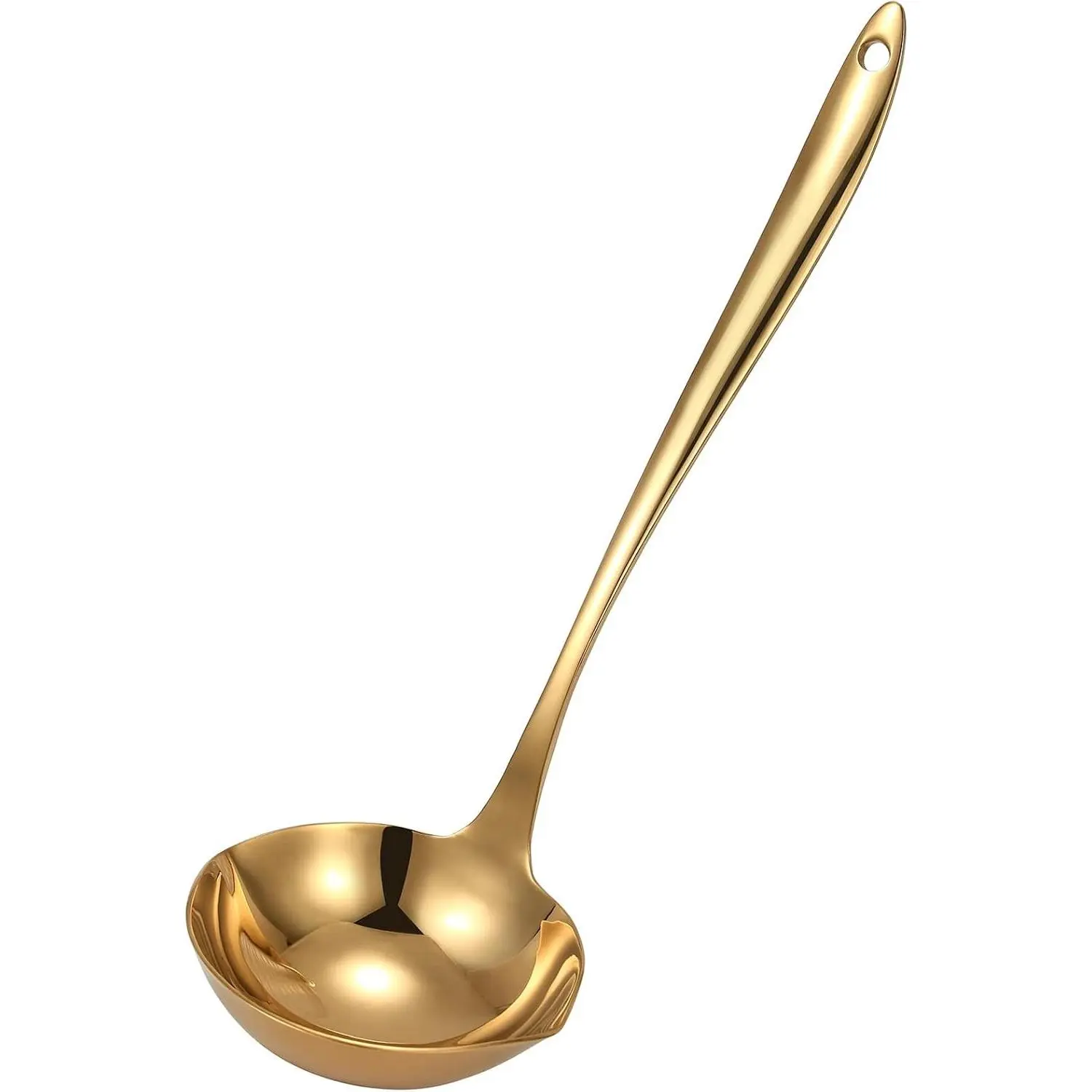 18/10 Stainless Steel Kitchen Ladle - 4 oz, 11.8-Inch Handle, Heavy Duty Hanging Stirring Serving Spoon, Dishwasher Safe, Gold Kitchenware Utensil