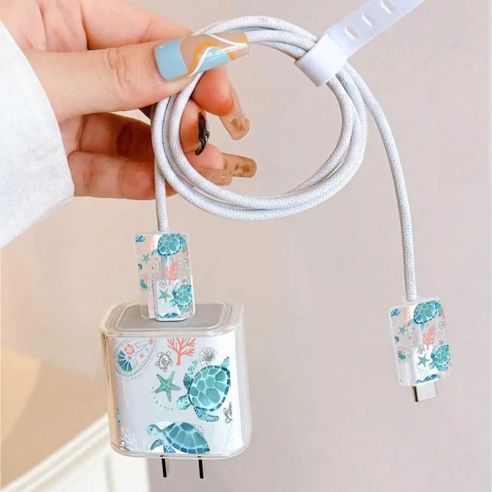 Marine Life, Cute Turtle Design Charging Cable Protector Case, Compatible With 18W/20W Apple Charger, Minimalist Apple Charger Protective Cover, Fit For 20W Phone 15/16 Pro Max Charging Cable Protector, Scratch-Resistant, Bite-Proof