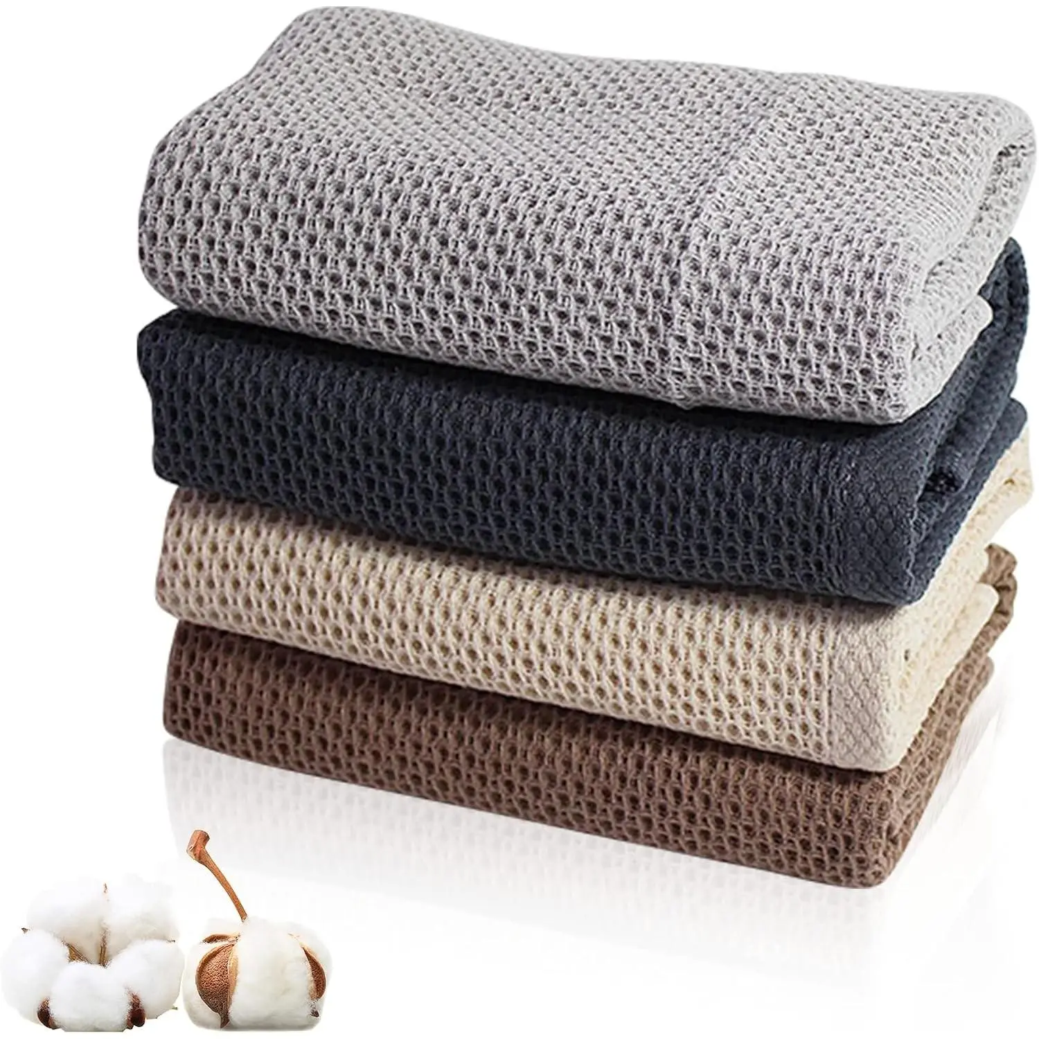 4-Pack Cotton Gym Towels (13.7"x27.5") - Waffle Pattern, Soft, Breathable, Absorbent Yoga Sports Towels for Neck, Face, Gym Use