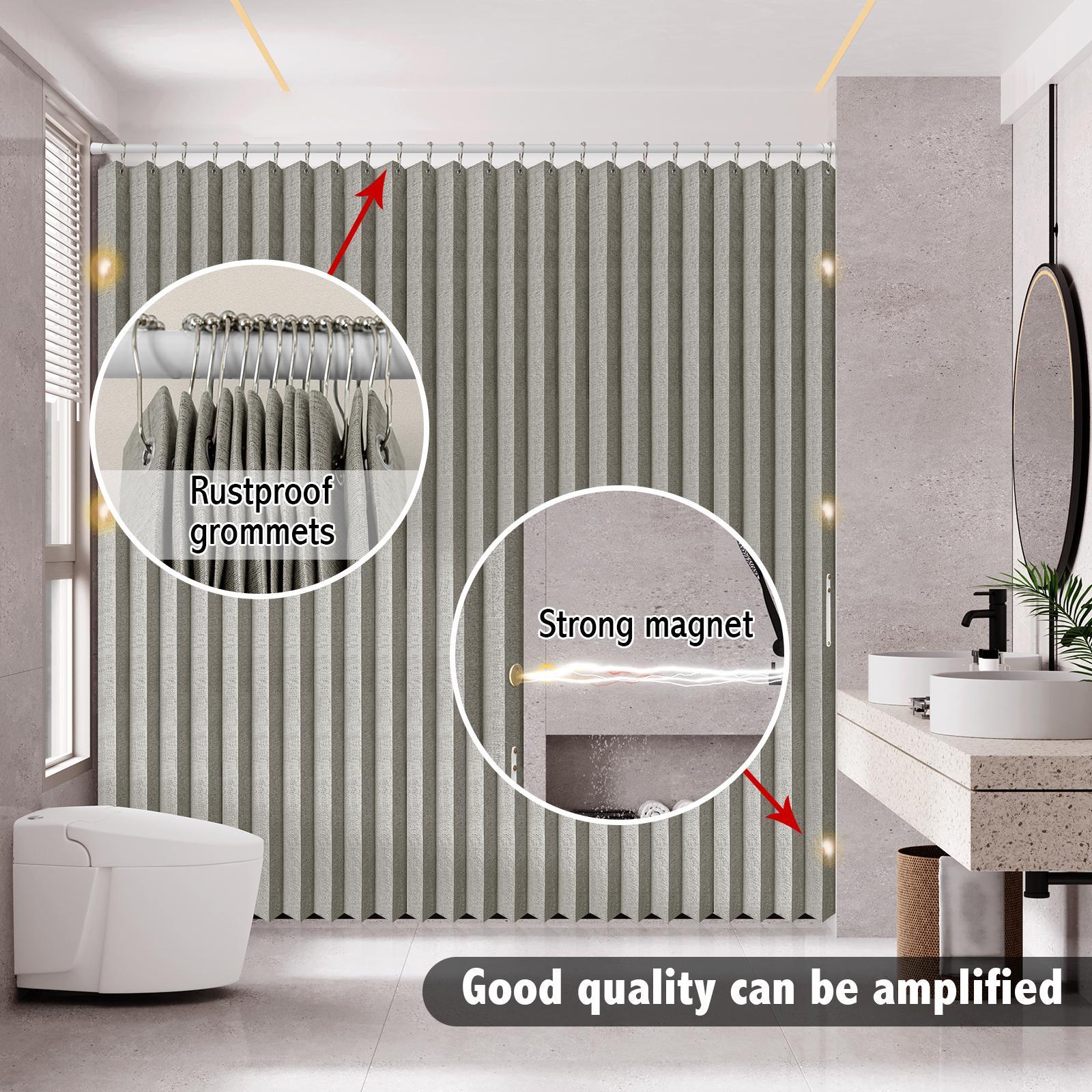 Magnetic Folding Shower Curtain, 1 Count Waterproof & Mildew Resistant Shower Curtain, Bathroom Decoration Supplies for Home Interior, Hotel, Guest House