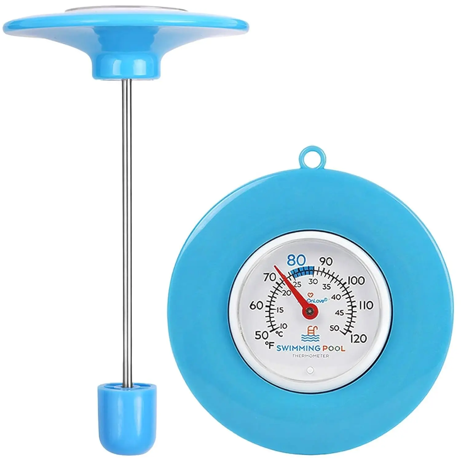 Floating Pool Thermometer - 304 Stainless Steel Probe, Easy Read, No Battery Needed, IPX6 Waterproof for Pool, Hot Tub Use