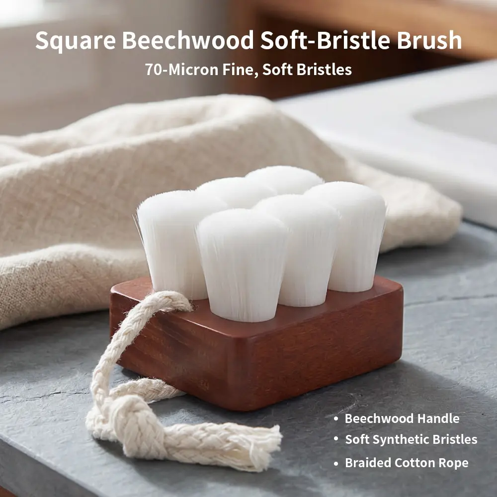 New Square Beech Wood Facial Cleansing Brush, Deep Pore Cleansing, Soft Synthetic Bristles, Gentle Face Cleaning, Skin Care Tool