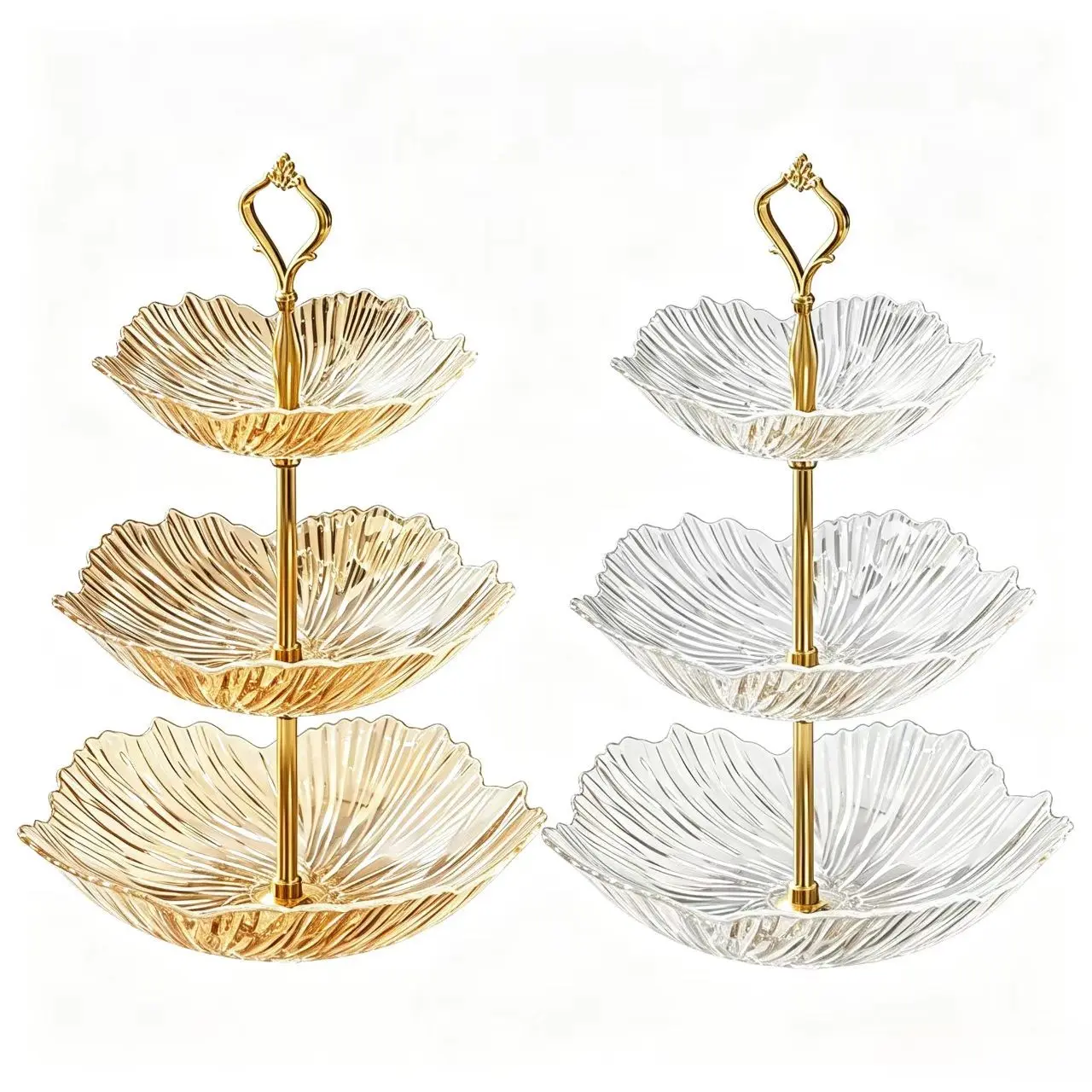 Luxury 3-Tier Petal Fruit Bowl, Thick High-Transparency Plastic, Stand with Handle, Large Capacity, Multiple Colors Available