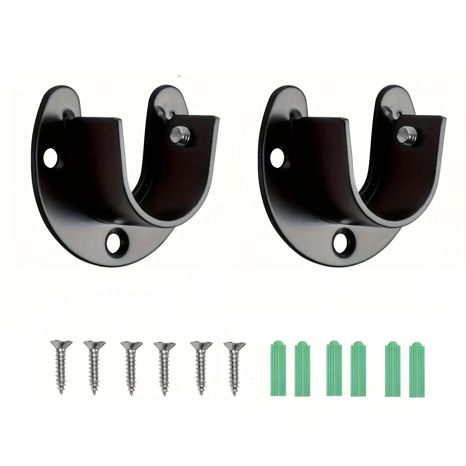 2pcs Stainless Steel U Shape Closet Rod Bracket, 25mm, Black, for Closet Pole Sockets, Wardrobe Rail End Supports, Curtain Rail Holder, Double Curtain Rod Bracket