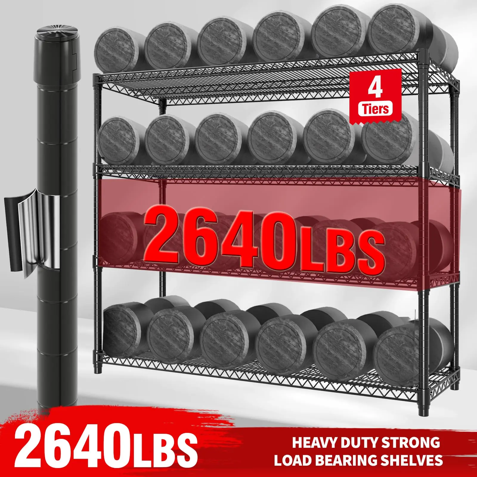 Garvee Heavy-Duty Rolling Wire Shelving Unit, 4-Tier Adjustable Metal Storage Rack w/ Wheels, 2640 lb Capacity, 73.8"H x 59"W x 23.9"D, for Garage Pantry Basement Warehouse