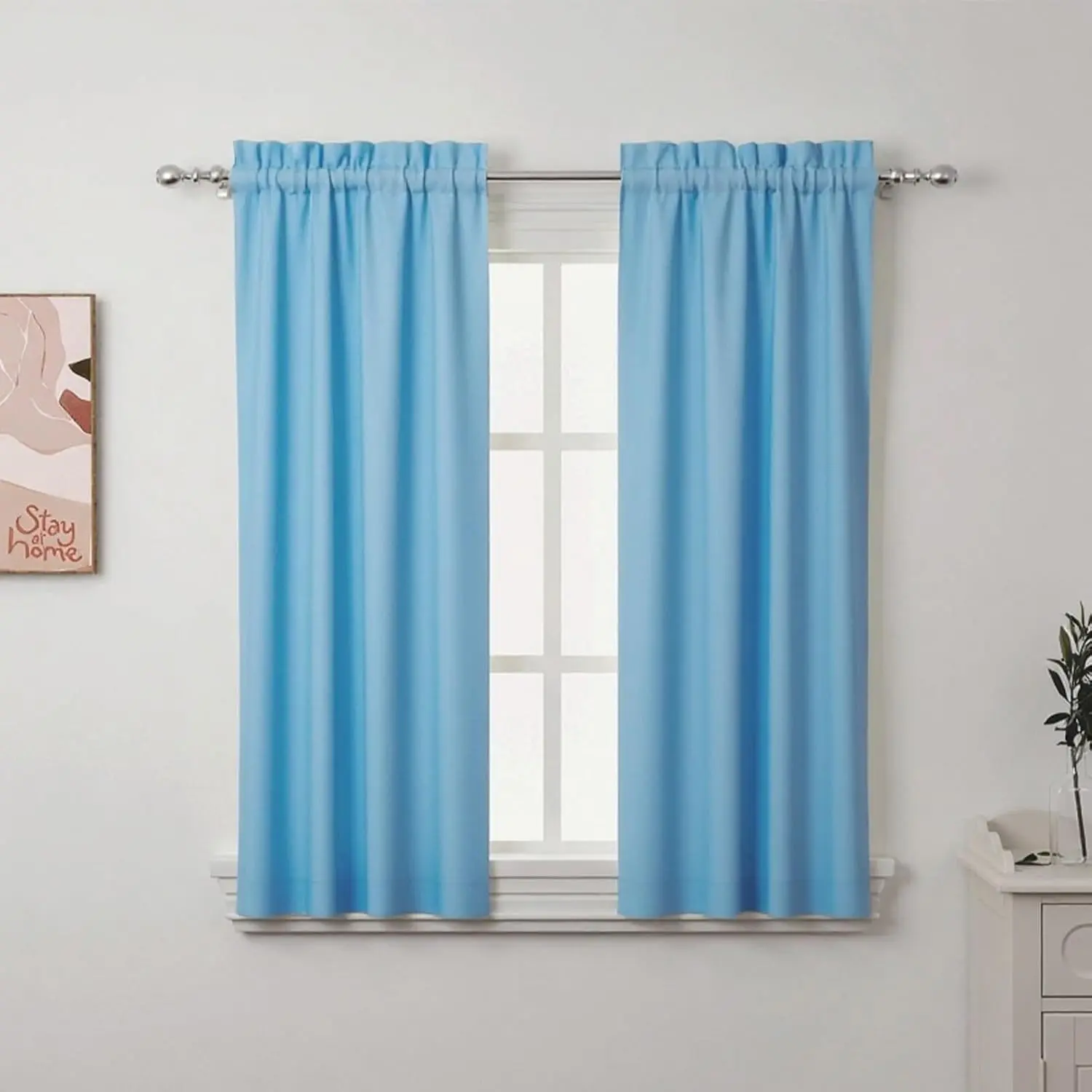 2Pcs Modern Soft Solid Aqua Blue Tier Curtains (30" W x 45" L) - Semi Light Filtering Window Treatments for Bedroom, Office - Machine Washable in Cold, Gentle Cycle