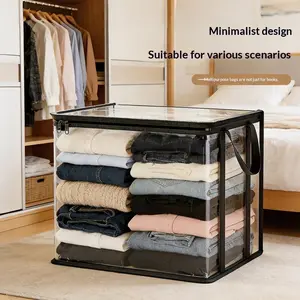 Available in two-piece and four-piece sets, the first choice for moving and storage,Large Clear Thick Plastic Storage Box with Hinged Lid, Heavy-Duty Durable High-Capacity Organizer for Home, Moving, Attic