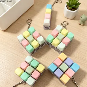 Macaron Color Mechanical Switch Tester, 9-Key Luminous Keyboard Keycap Fidget Toy, Tetris Shape Mini Decompression Pendant