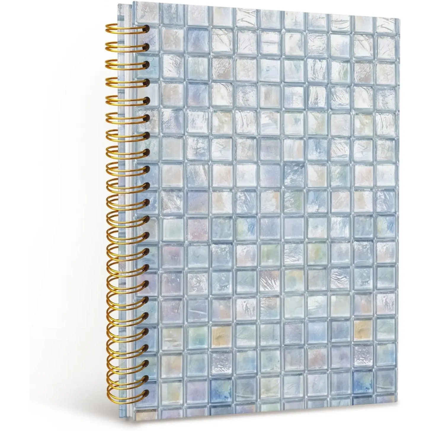 Blue Mosaic Glass Notebook Journal,Iridescent Journal for Women, | Blue Office Supplies, Aesthetic Hardcover Spiral Notebook 5.5x8.3 Inch