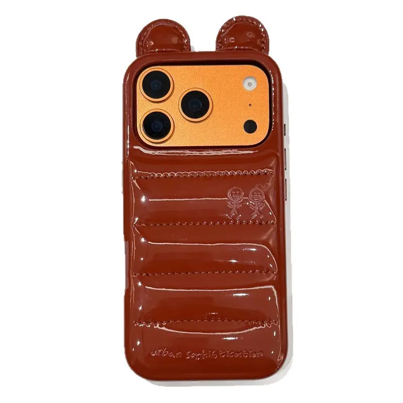 Bear-Ear Design Down Jacket-Style Smartphone Protector Case, Shockproof Mobile Phone Accessory for iPhone 18 Pro with Drop Protection