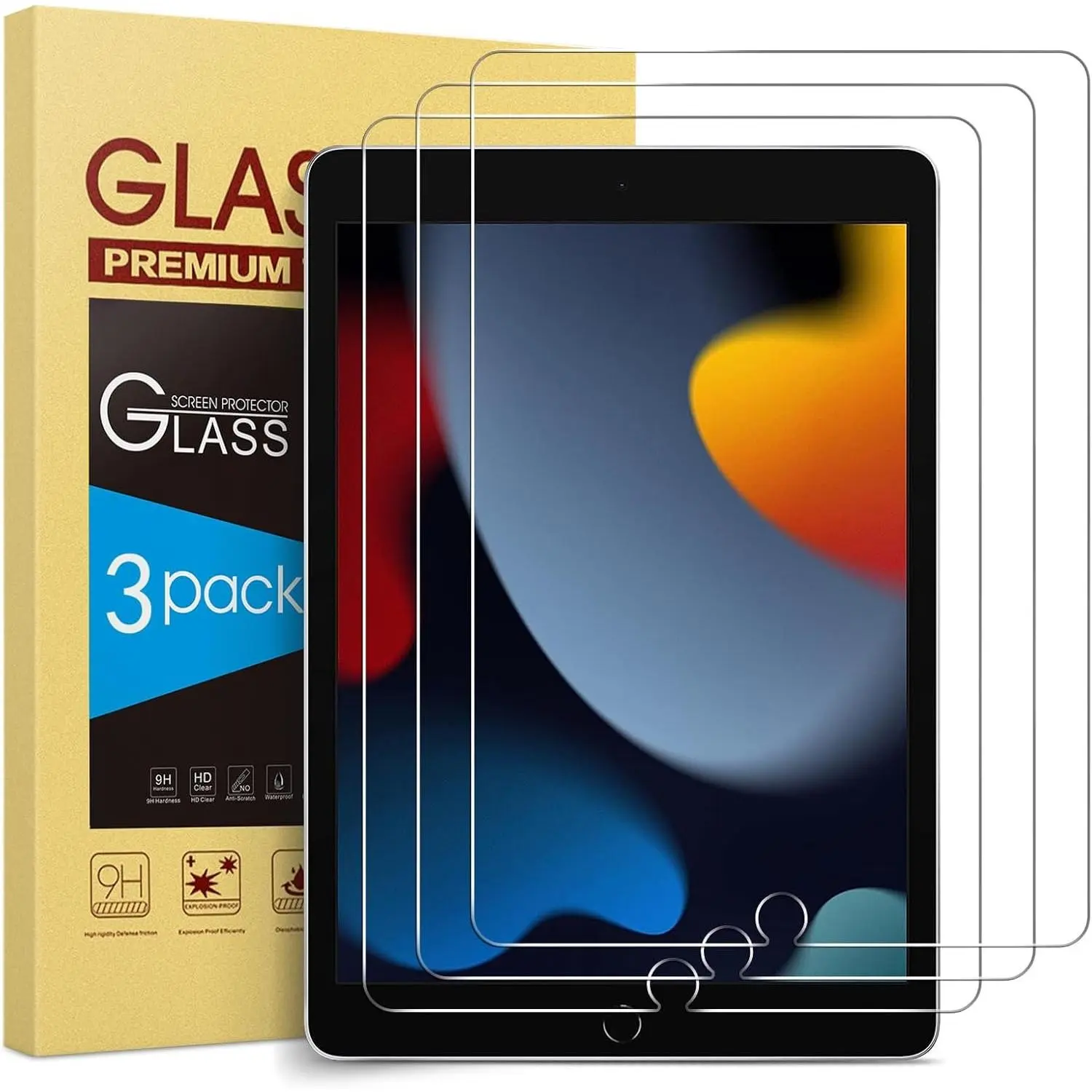 3 Pack Screen Protector for iPad 9th 8th 7th Generation 10.2 Inch (2021/2020/2019 Model), Tempered Glass for iPad 10.2