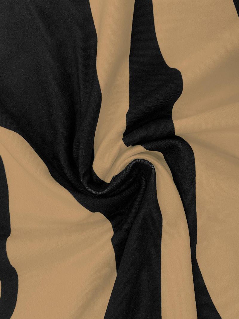 Aliling Women's Colorblock Print Cut Out Bodycon Dress, Elegant Fashion Casual Long Sleeve Dress for Daily Outdoor Wear, Women Dress for Spring Fall