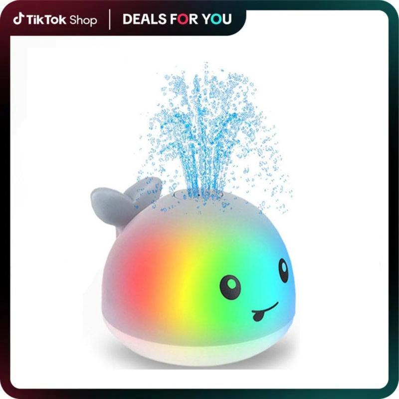 Light Up Whale Sprinkler Bathtub Water Pool Toy for Toddlers 1-3 2-4 Kids Ages 1-3 or Babies 0-6-12-18 Months Infant Bath First Birthday Gifts Fun Hover Grow Space Duck Sports Toys Easy Clean Floating Ball Bulk Foam