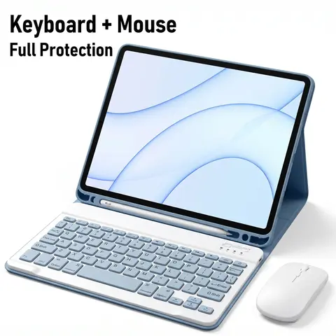 Bluetooth-Compatible Keyboard Case for iPad 10th Gen/Pro 11/Air 4/Air 5, Full-Protection Cool Tech Cover Tablet Cover with Keyboard & Mouse Set (Case Only)