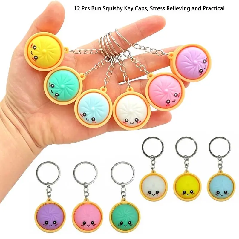 12 Pcs Cute Dumpling Keychain Set, Mini Steamer Key Ring, Bag Charm Pendant, Keychain Charms, Party Gift, Holiday Small Gift (0.98 Inch)
