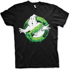Ghostbusters Officially Licensed Slime Logo Mens T-Shirt (Black) Ghostbusters Slimed No Ghost Logo Graphic T-Shirt| Green Slime Horror Comedy Fan Tee