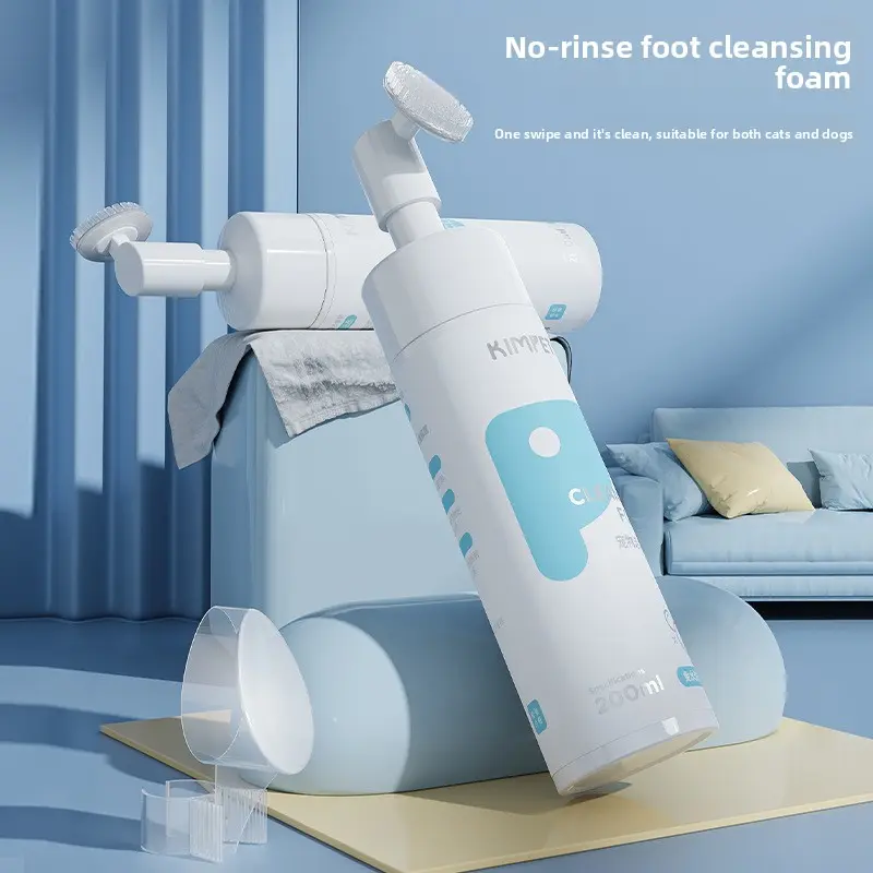 No-rinse cleaning foam with massage brush head for dog paws, pet foot cleaner, cat paw cleaning, pet supplies