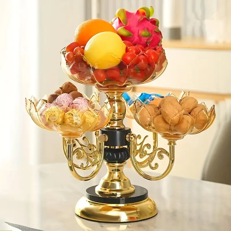 New European-style creative fruit tray—a multi-tiered stand for dried fruits, seeds, and snacks, suitable for the living room coffee table, Christmas, dining table decor, or as a New Year's gift for the home.
