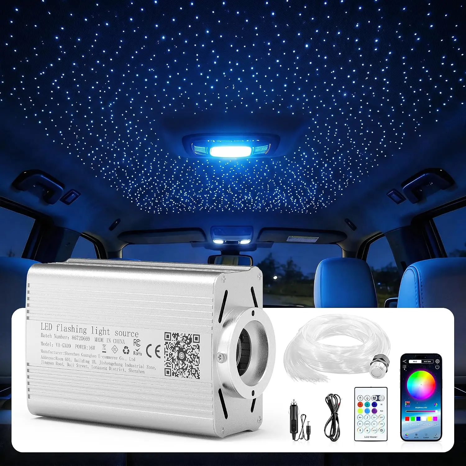 1200pcs Fiber Optic Starlight Headliner Interior Lighting Kit for Car Interior Decor, 0.1in-0.2in Twinkle Meteor Effect, Bright and Vivid Color Changing, Sound Activated APP/Remote Control, 12V Professional Grade Headliner Light Kit with 2-Year Warranty