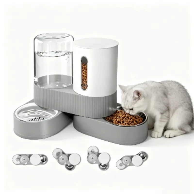 Automatic Pet Feeder, Food Feeders & Water Dispenser All in One, Gravity-Fed Auto Refill Cat Bowl, Stainless Steel Pet Water & Food Bowl, Universal Feeder for Cats and Dogs, Large-Capacity Anti-Tip Food Bowl, for Outdoor and Home Use