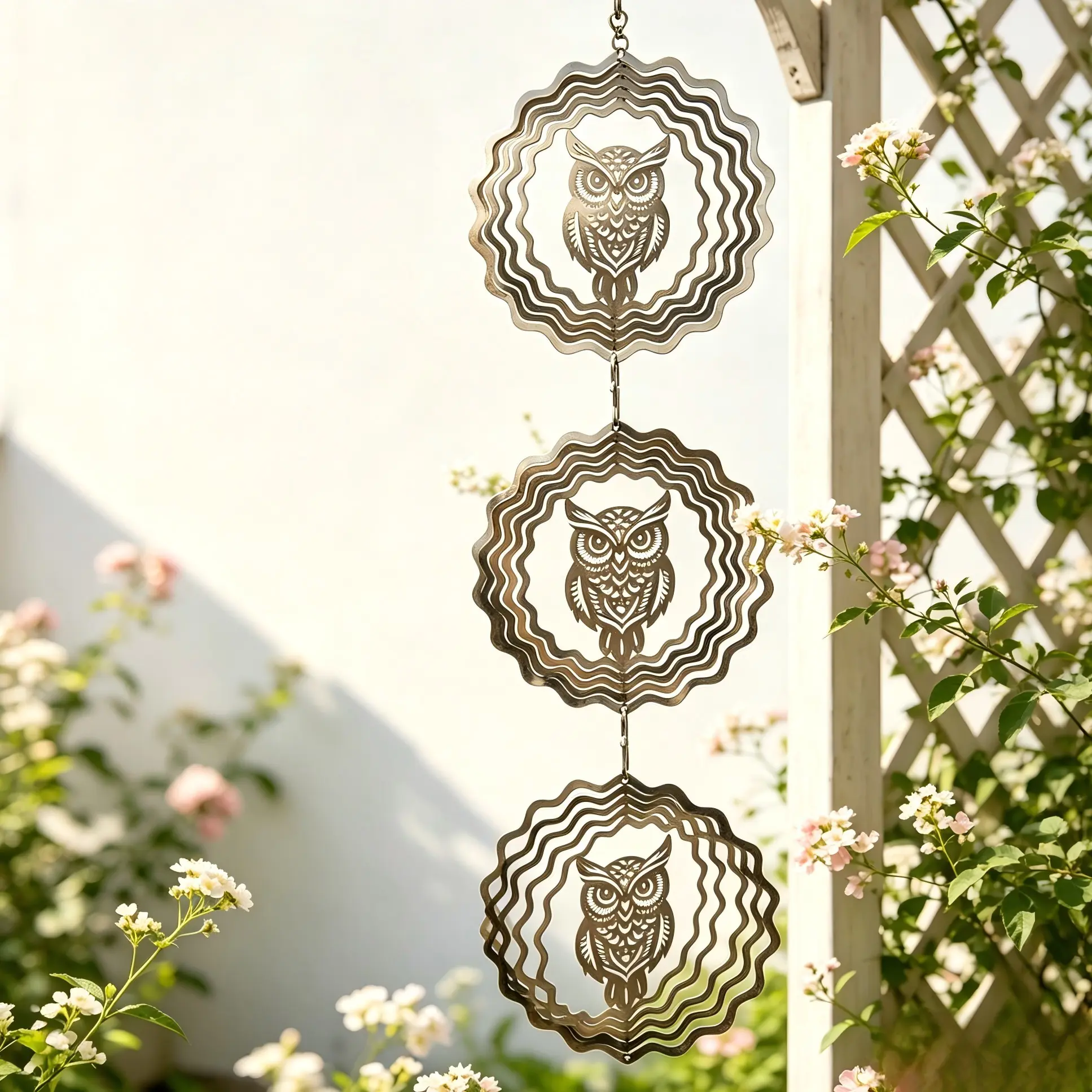 Ultra-Light Stainless Steel Mirror Hanging Rotating Wind Chime, 3D Visual Effect, Indoor Outdoor Decorative Wind Chime