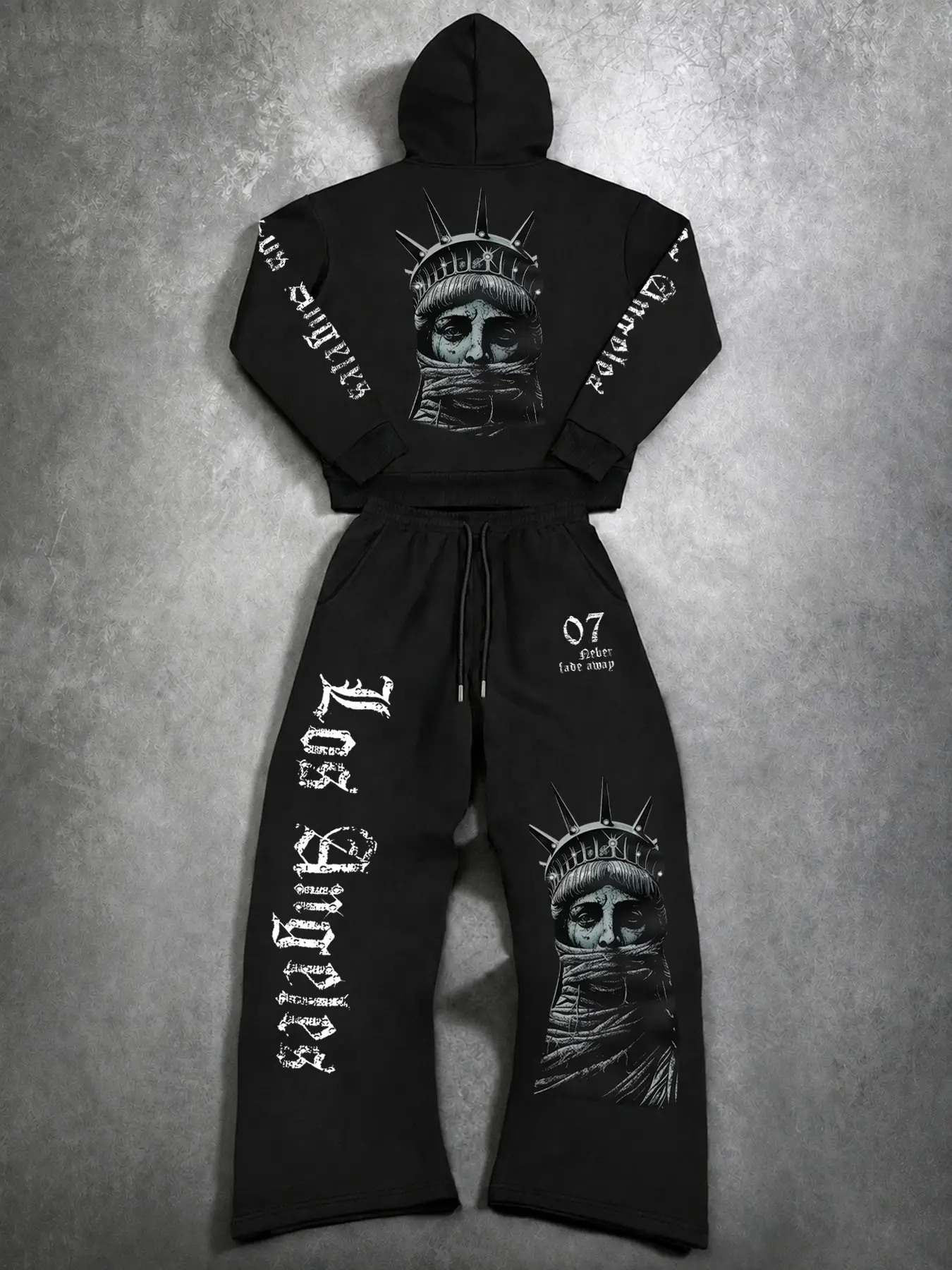 Men's Gothic Statue Print Hoodie Set, Fall Winter Casual, Drawstring Waist Straight Leg Pants, Comfortable & Stylish Design