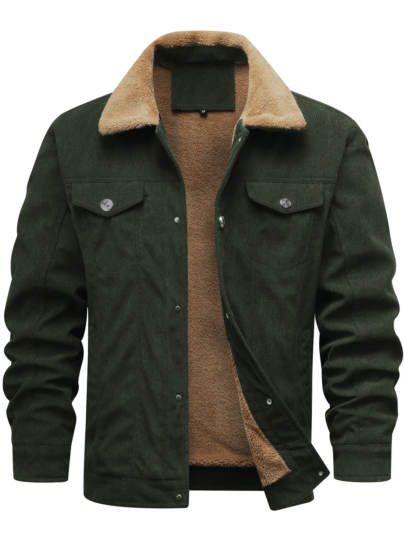 Men's Vintage Teddy Fleece Collar Corduroy Coat, Thickened Teddy Fleece Lining, Multiple Pockets, Fall Winter, Travel Friendly