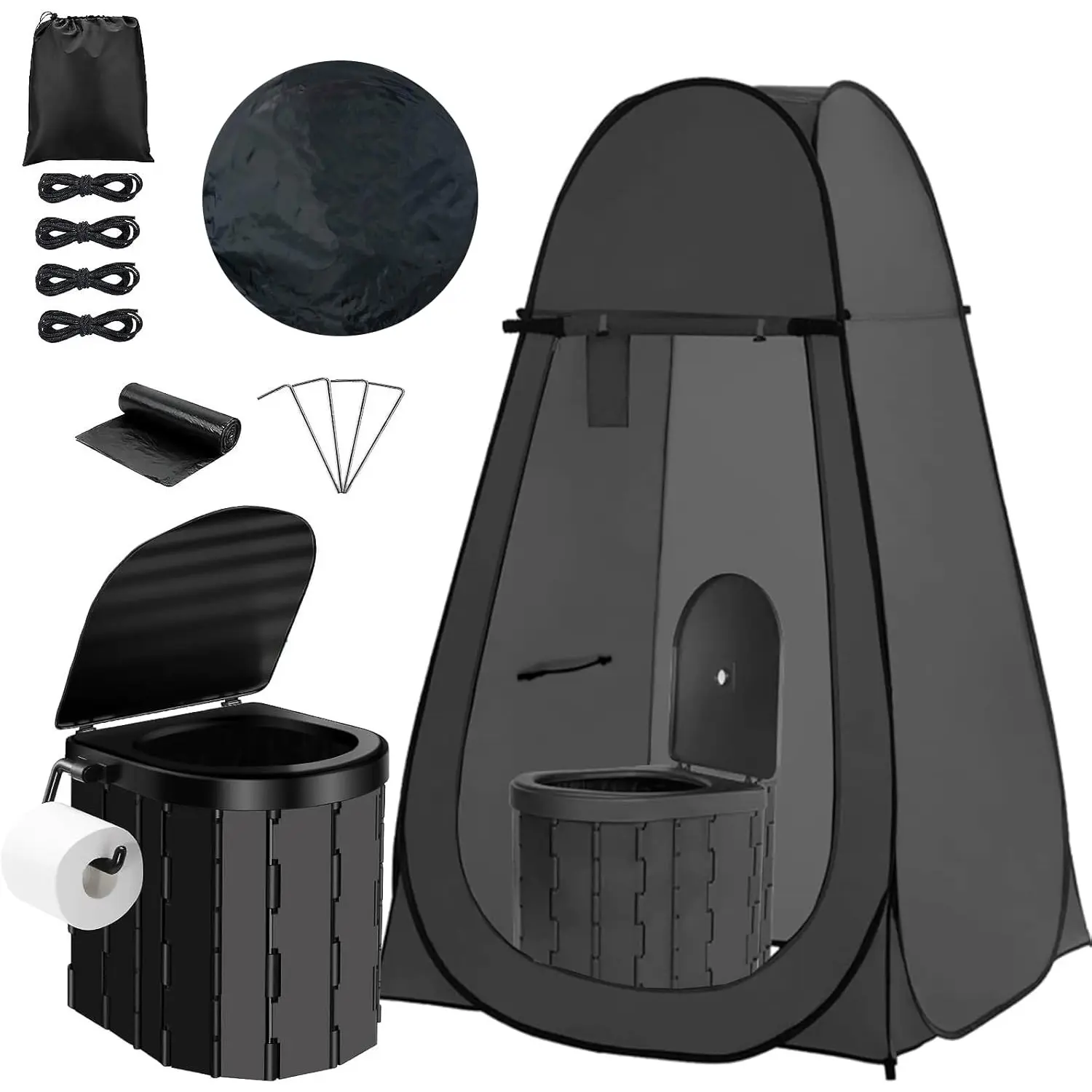 Portable Toilet and Privacy Tent for Adults, Pop Up Potty Tents Outdoor Portable Toilet for Camping with 12 Toilet Bags, Pop-up Tent for Toilet, Travel, Changing