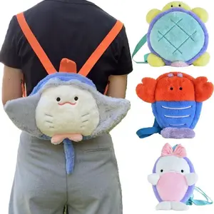 Manta Ray Plush Backpack Whale Dolls Turtle Fur Knapsack Marine Animal Plushies Sea Life Stuffed Kawaii Devil Ray Birthday Gifts