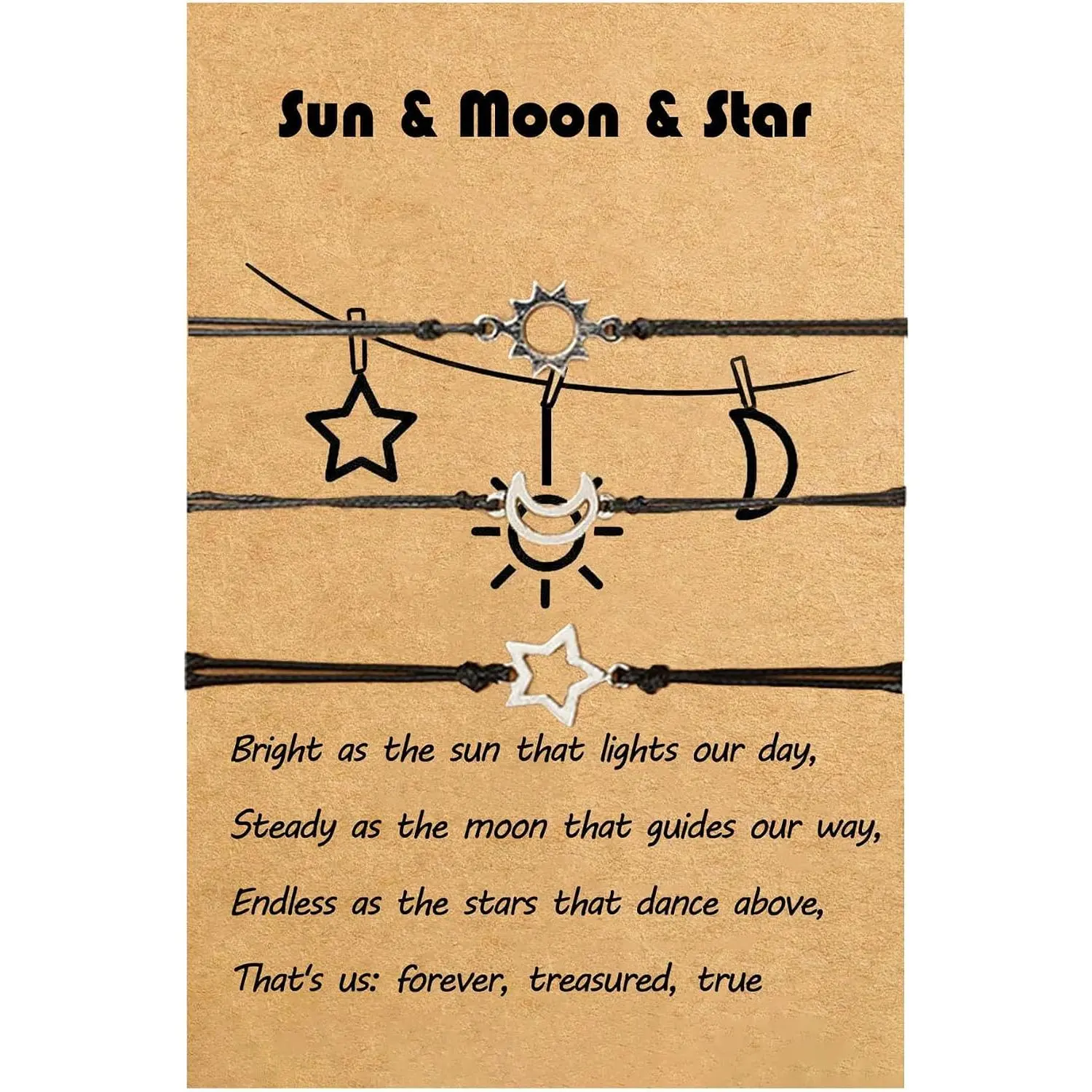 3 count Sun Moon  Bracelets BFF Friendship 3 Set Bracelets  for Women Sister