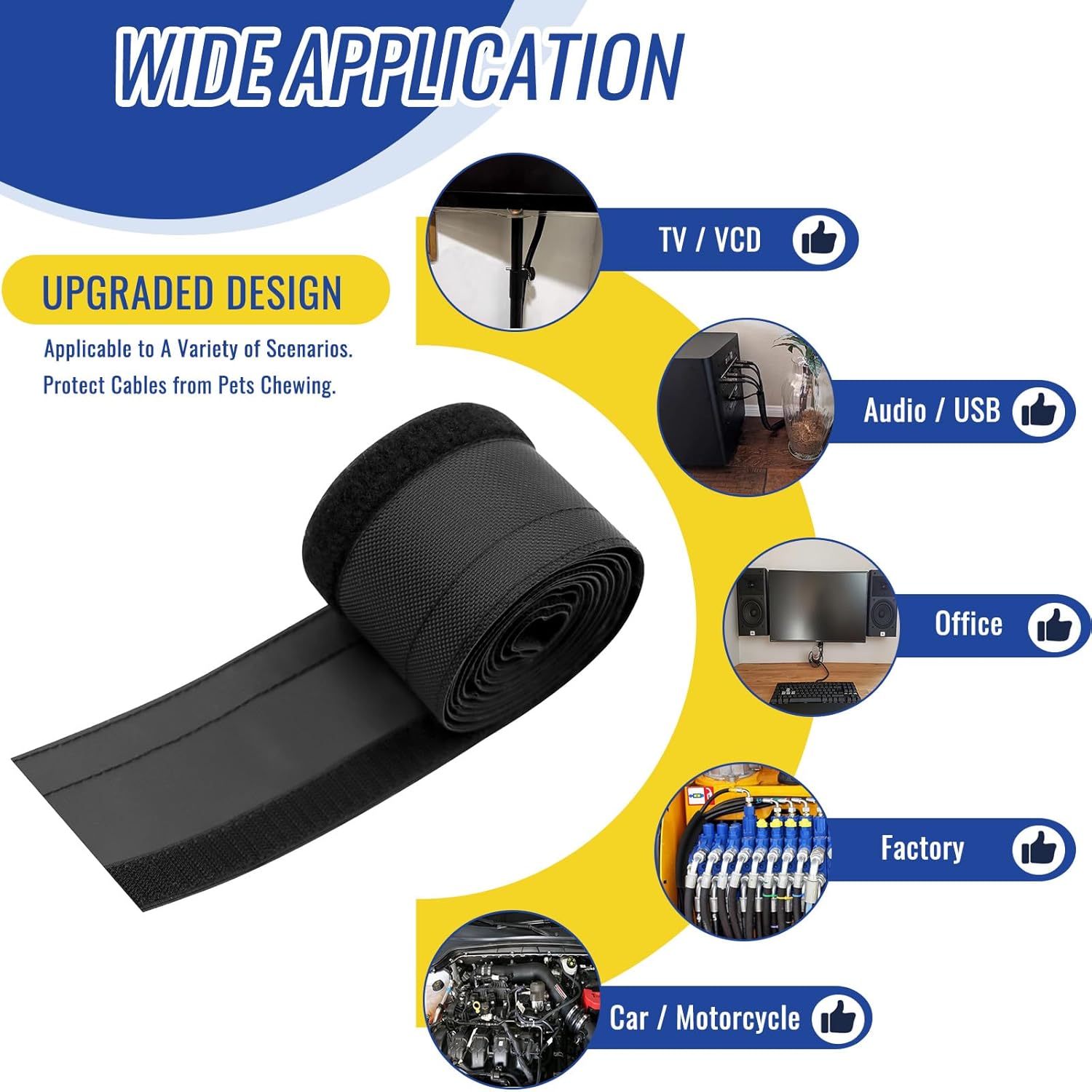 1/2" - 6.6FT Hook and Loop  Sleeve  Proof Cord Protector from Cats Split Wire Loom for USB Computer Office Automotive Audio Cables, Heavy Duty Flexible  &  Wire Sleeve - Black