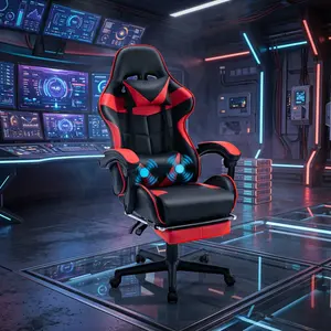 Red PU Racing Gaming Chair 90°-135° Recline 10cm Height Adjustable Linked Armrest Massage Lumbar Pillow Retractable Footrest 300LBS Heavy Duty Quiet Rolling Wheels Ergonomic Computer Desk Chair For Game Room Home Office