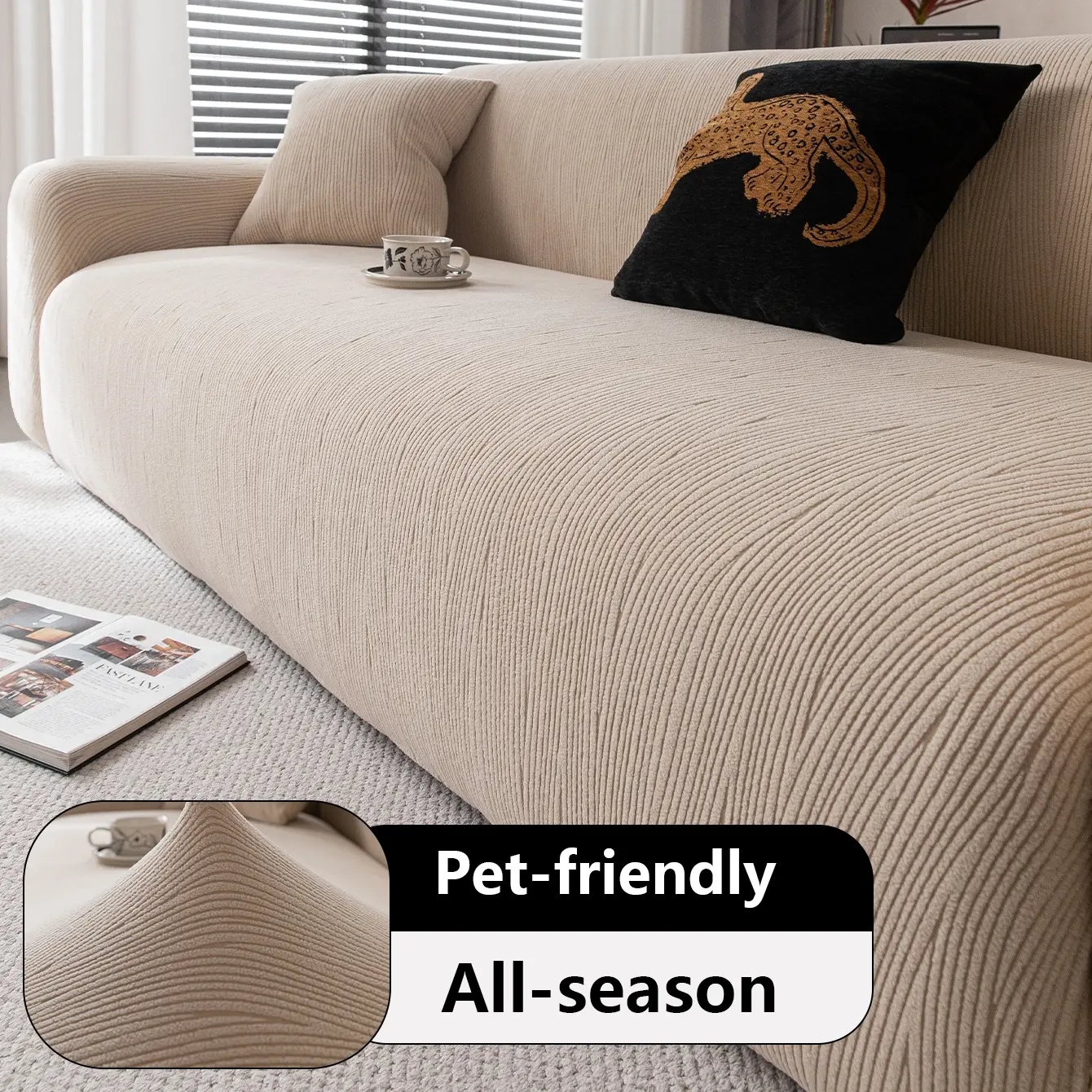 High-End Plaid Sofa Couch Cover, Sofa Slipcover, Anti-Cat Scratch, All Seasons Use, Hand Wash &, Easy Clean, No Odor, Pet Friendly