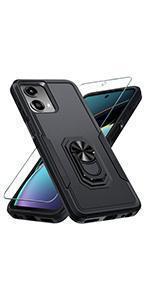 Janmitta Compatible with Motorola Moto G 2025 Case with Screen Protector,Heavy Duty Shockproof Full Body Protective Cover Built in Rotatable Metal Ring Holder Kickstand,Navy Blue