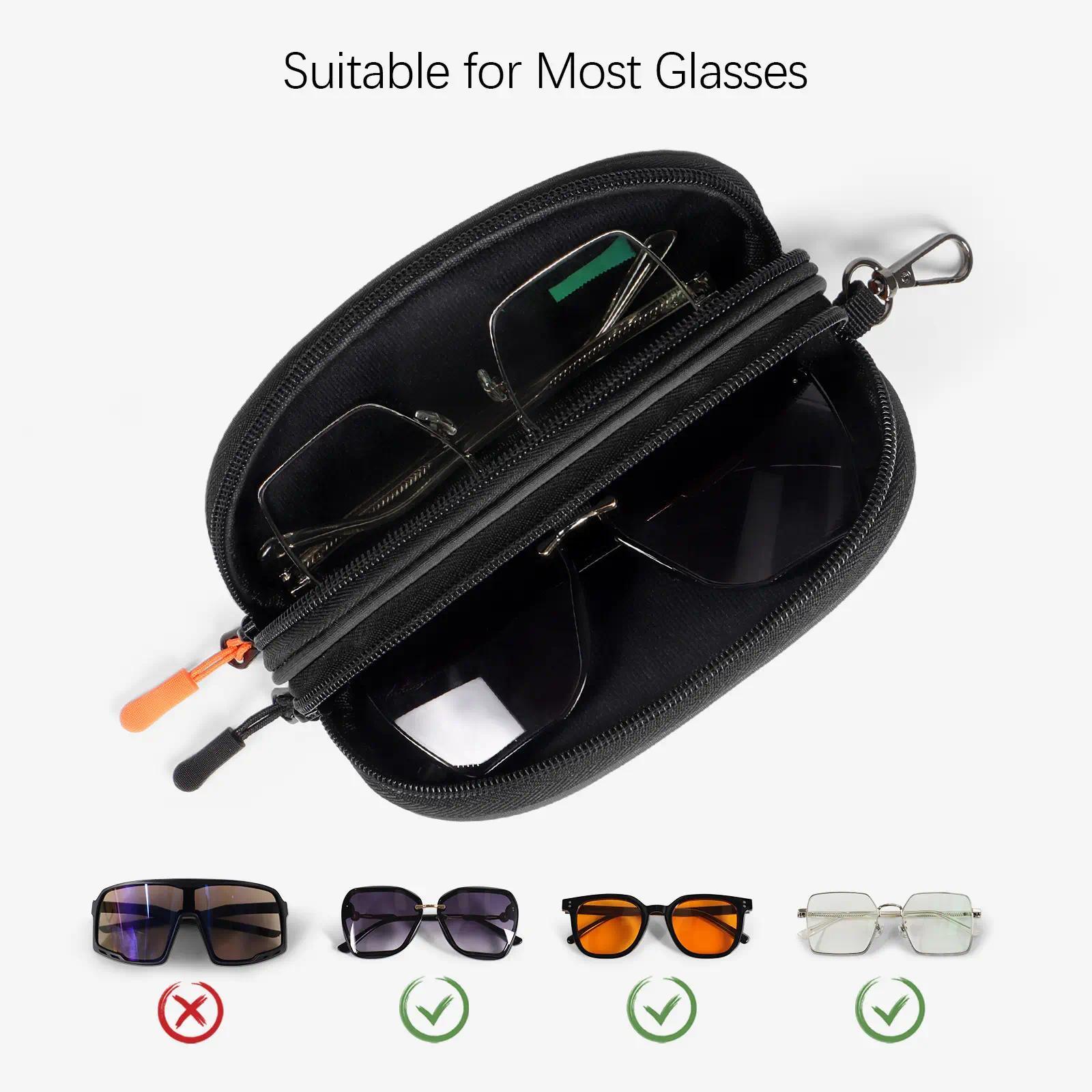 Double Eyeglasses Case Soft Portable Zipper Sunglasses Pouch with Keychain Clip, Lightweight Protective Storage Bag for Glasses, Durable Compact Organizer for Men Women Daily Travel Outdoor Use